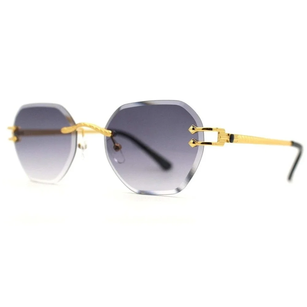 Sunglasses Black Lens Women Rimless Gold Light Weight Retro Classic Style Retro